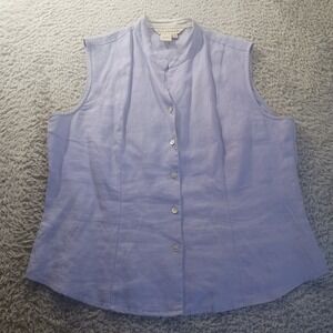 David Brooks 100% Linen Button Front Tank Top Sz 14 Coastal Resort Vaycay Blouse